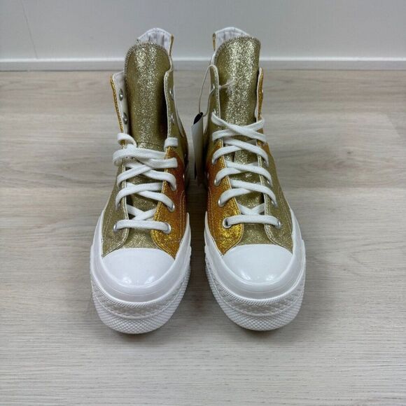 Converse Chuck 70 Plus Glitter High Top Sneaker Shoes Womens 7.5 Gold A08176C - Picture 3 of 8